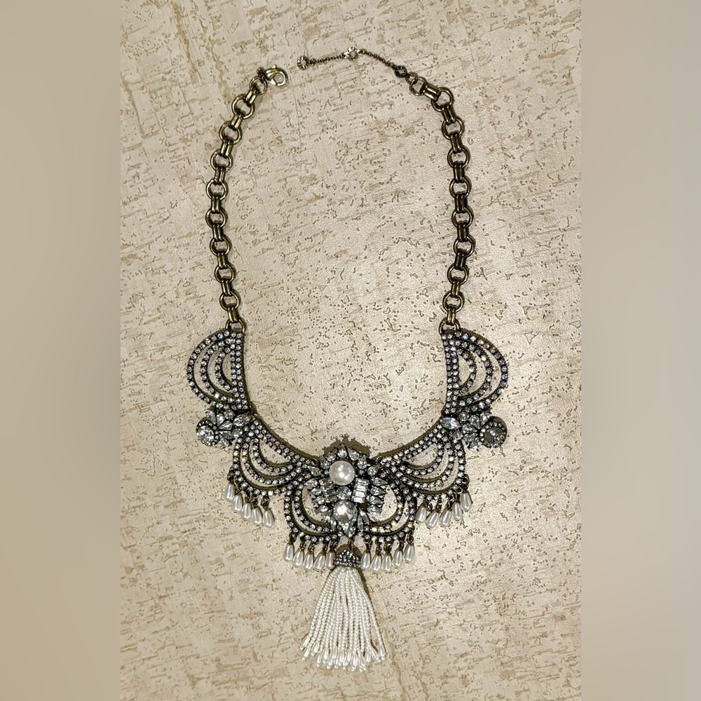 💎 Baublebar Rhinestone Faux Pearl Necklace Statement Piece Elegant Party Prom ✨